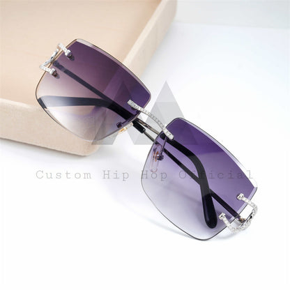 Stylish Purple Lens 925 Sterling Silver Iced Out Moissanite Diamond Sunglasses