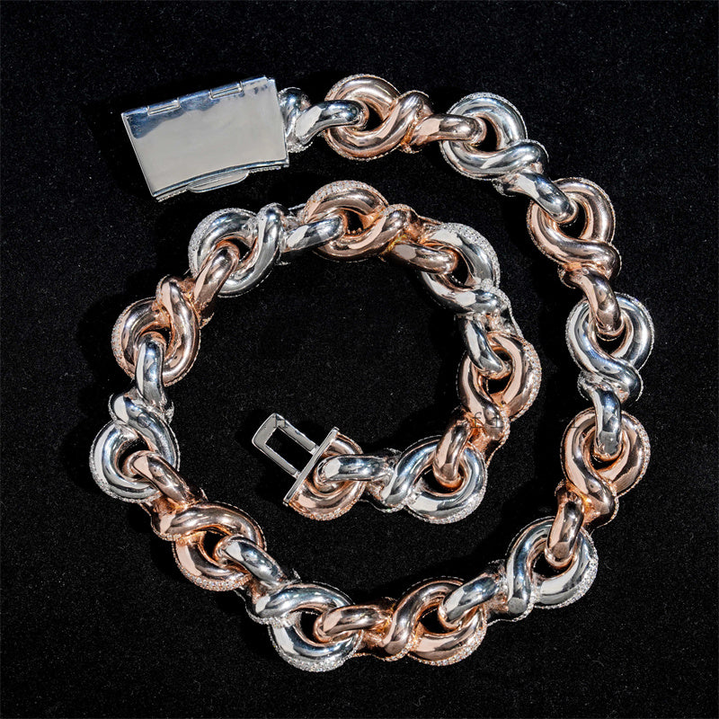 Iced Out Moissanite Diamond Link Chain 23MM Rose Gold Mix White Gold