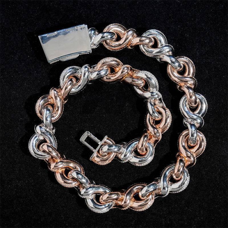 Iced Out Moissanite Diamond Link Chain 23MM Rose Gold Mix White Gold hip hop jewelry2