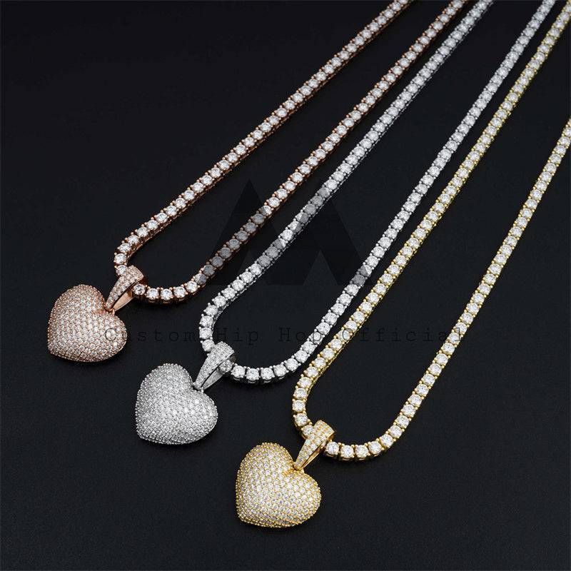 Hip hop jewelry with iced out pendant fit for 4mm tennis chain, heart shaped moissanite that passes diamond tester1