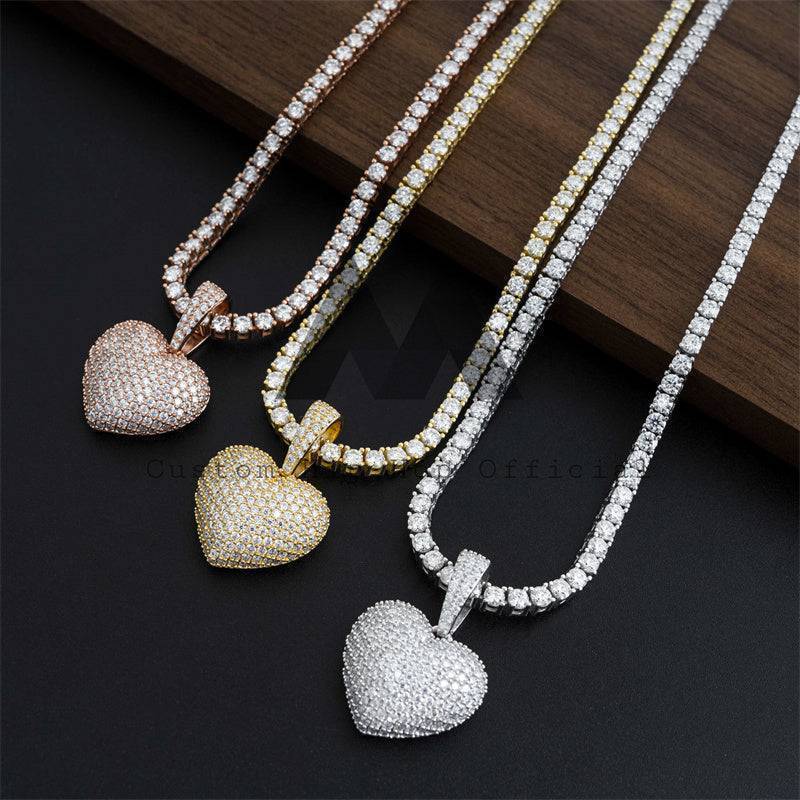 Hip hop jewelry with iced out pendant fit for 4mm tennis chain, heart shaped moissanite that passes diamond tester2