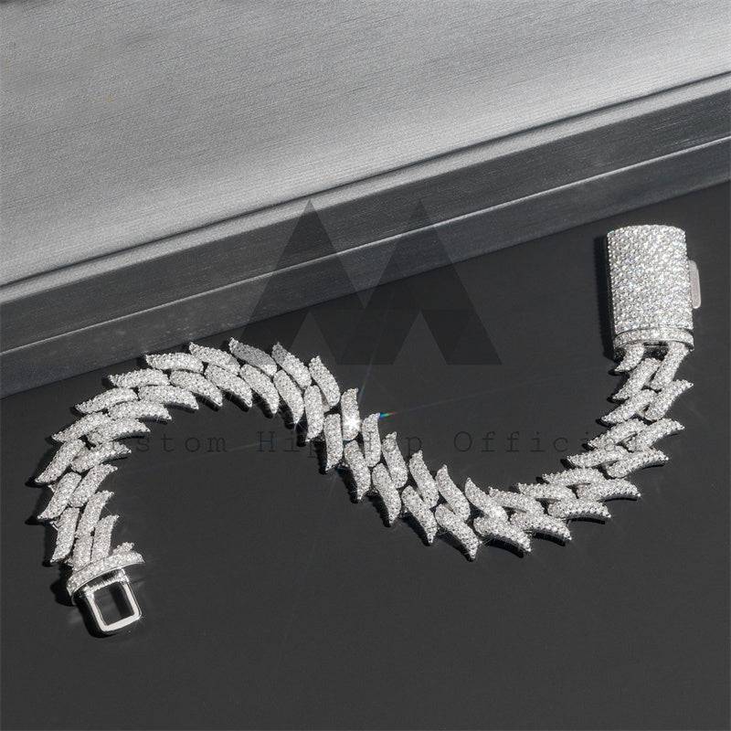 Silver 925 15MM Spike Cuban Bracelet with Iced Out VVS Moissanite Diamonds Hip Hop Jewelry for Men2