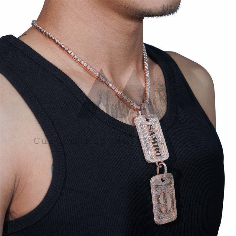 Buss Down Silver 925 Rose Gold Plating Custom Made Baguette Moissanite Design Dog Tag Pendant