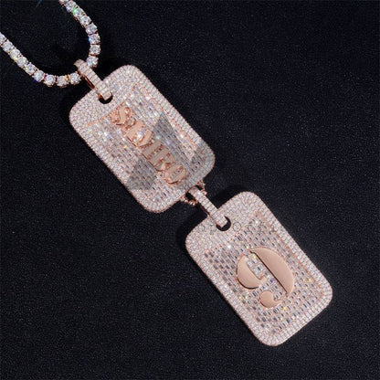 Buss Down Silver 925 Rose Gold Plating Custom Made Baguette Moissanite Design Dog Tag Pendant