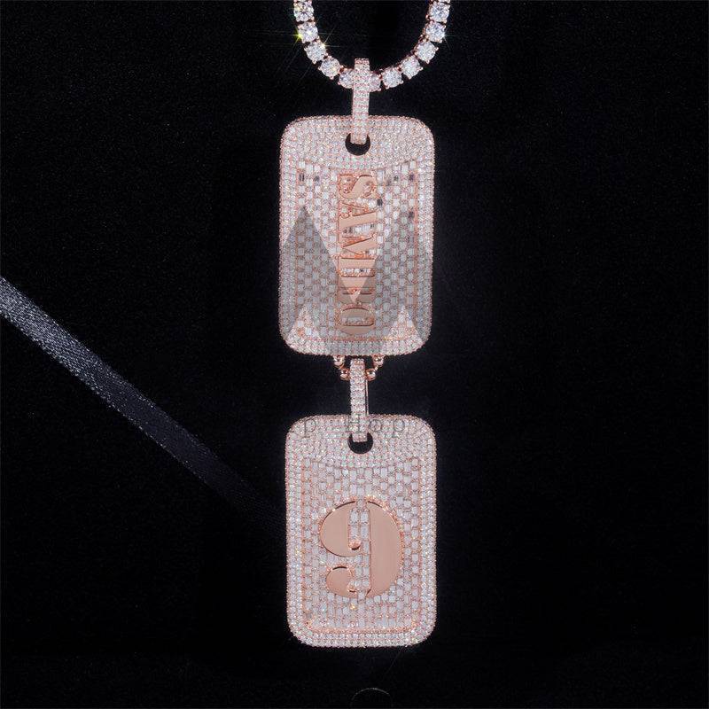 Buss Down Silver 925 Rose Gold Plating Custom Made Baguette Moissanite Design Dog Tag Pendant