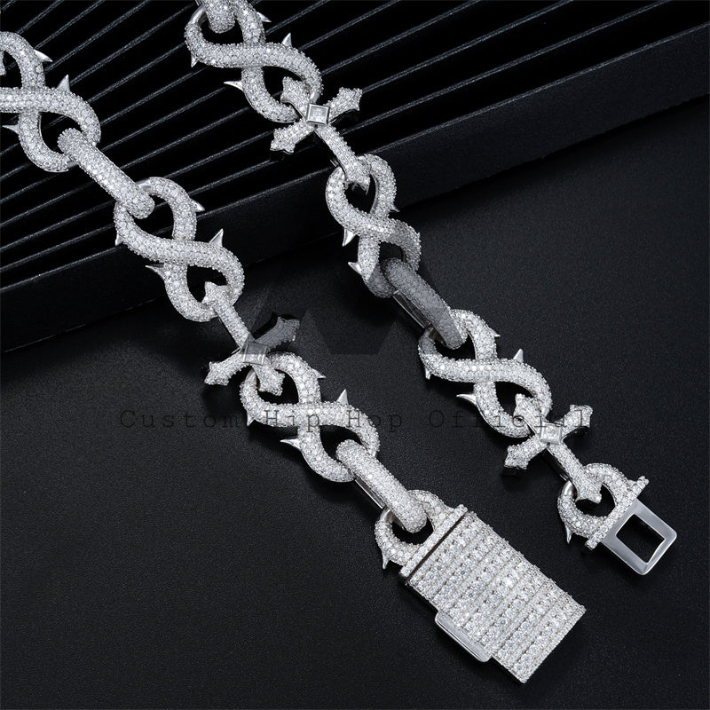 18MM Iced Out Infinity Link Mix Cross Charm with VVS Moissanite Diamonds on Iced Out Cuban Chain Necklace0