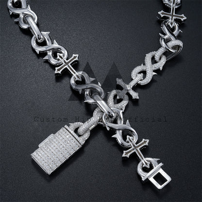 18MM Iced Out Infinity Link Mix Cross Charm with VVS Moissanite Diamonds on Iced Out Cuban Chain Necklace2