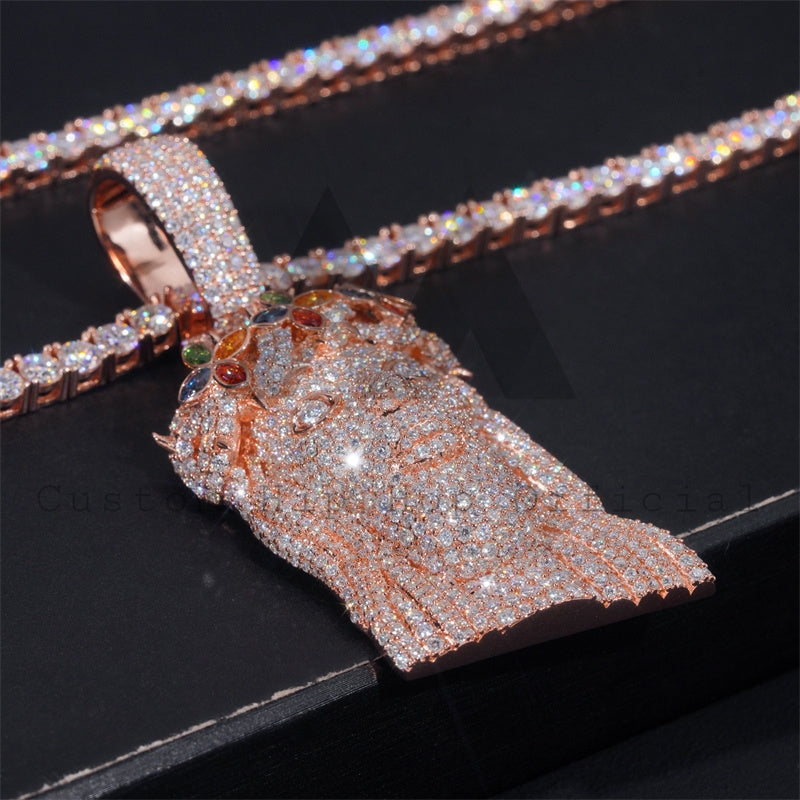 Iced Out Color Moissanite Diamond Jesus Pendant 18K Rose Gold Plated