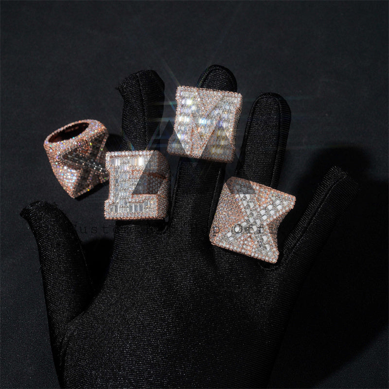 Rose Gold Two Tone Custom Initial Letter Ring ChampionShip Style Iced Out