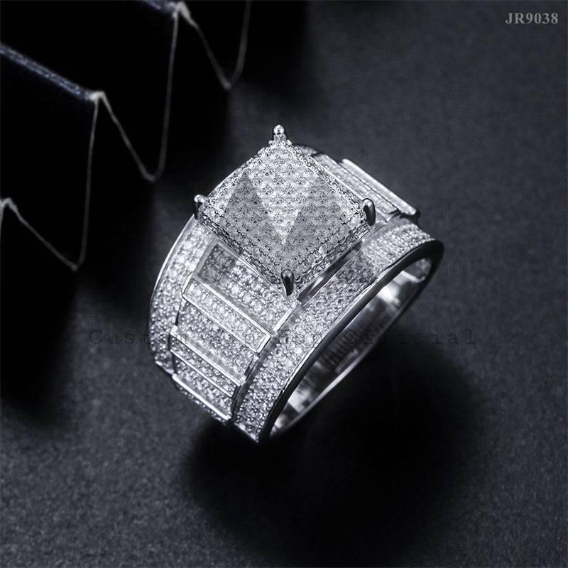 Hip hop jewelry featuring Pass Diamond Tester white gold plated 925 silver Moissanite iced out finger ring for men3