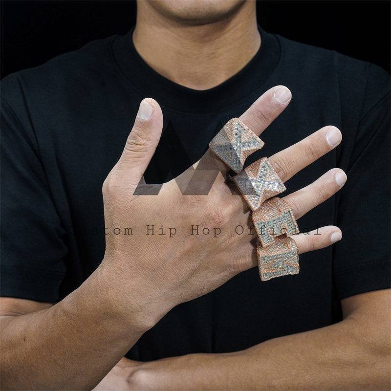 Rose Gold Two Tone Custom Initial Letter Ring ChampionShip Style Iced Out