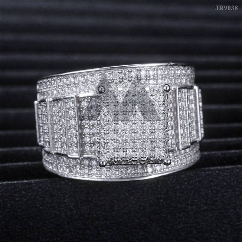 Hip hop jewelry featuring Pass Diamond Tester white gold plated 925 silver Moissanite iced out finger ring for men0