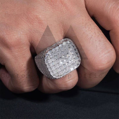 Hip Hop Iced Out VVS Moissanite Diamond Ring For Men 925 Silver