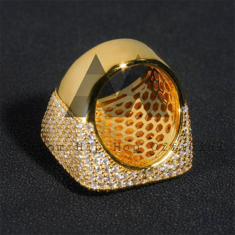 hip hop jewelry, Hip Hop Ring with gold honeycomb pattern and diamonds shines against black background