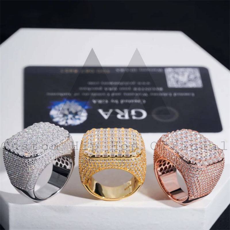 Hip Hop Iced Out VVS Moissanite Diamond Ring For Men 925 Silver