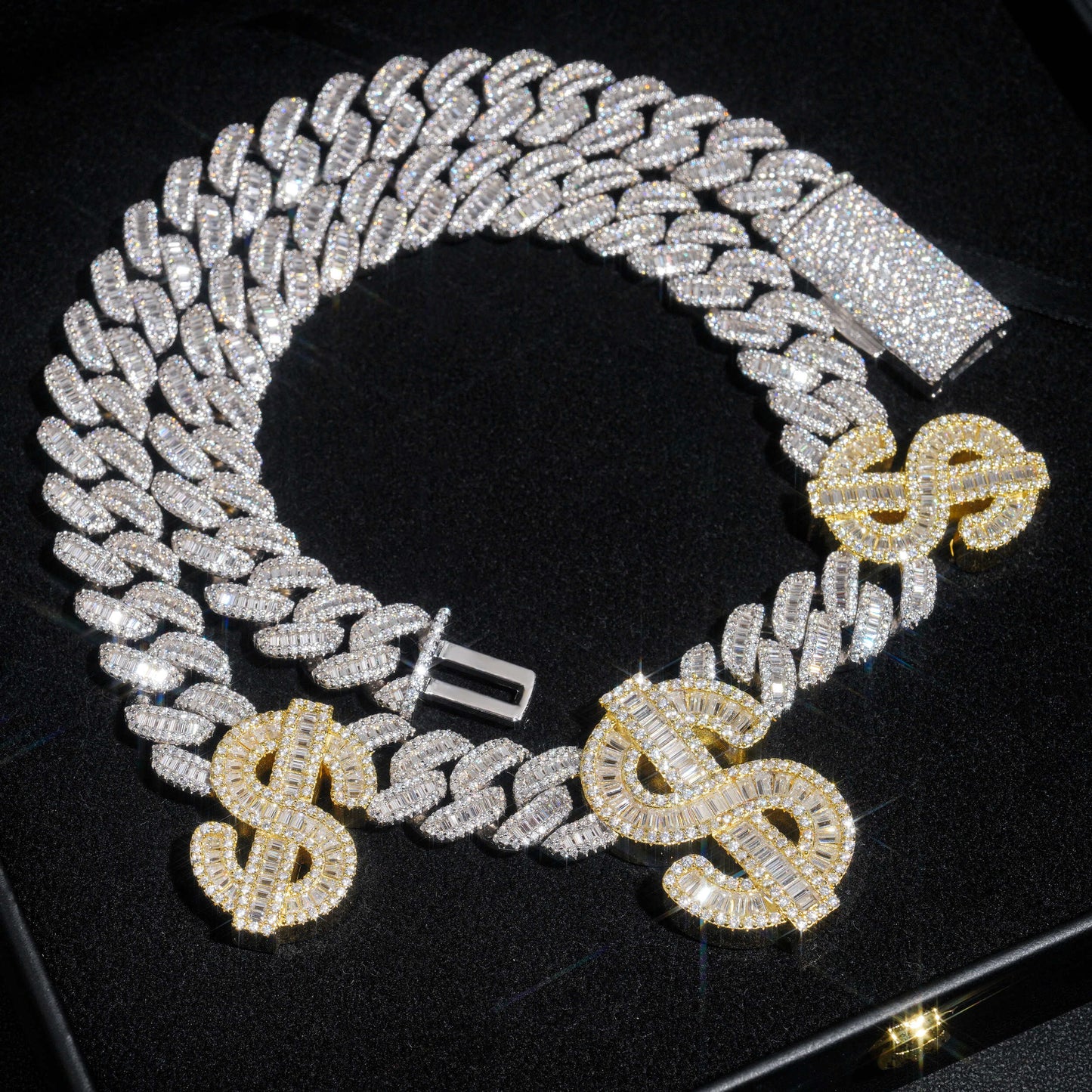 15MM Baguette Moissanite Cuban Chain with Dollar Sign Iced Out Hip Hop Jewelry for Men3