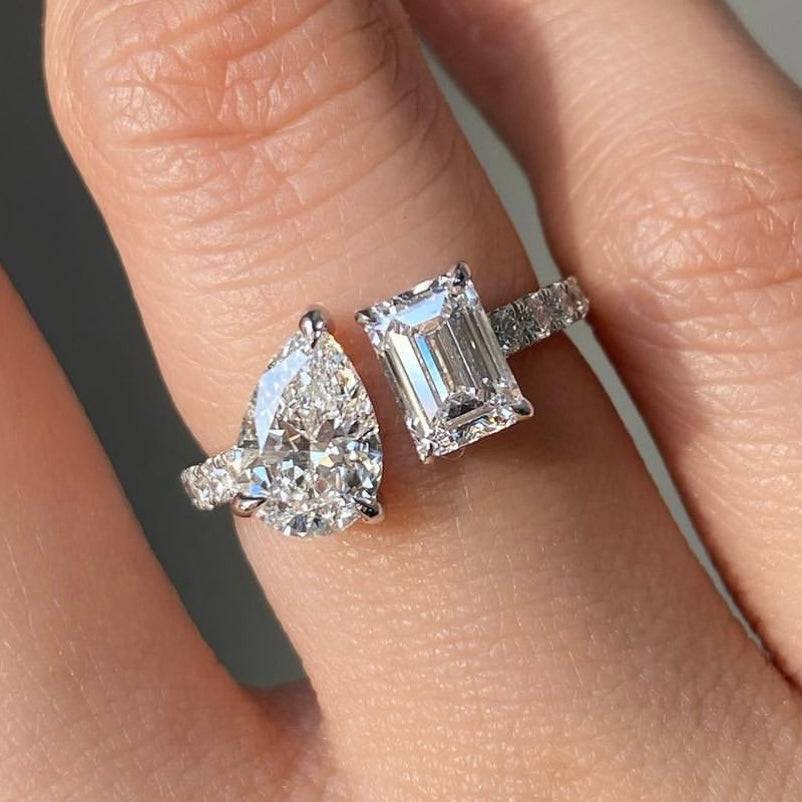 Two Stone Design VVS Moissanite Engagement Ring 10K 14K 18K Solid Gold