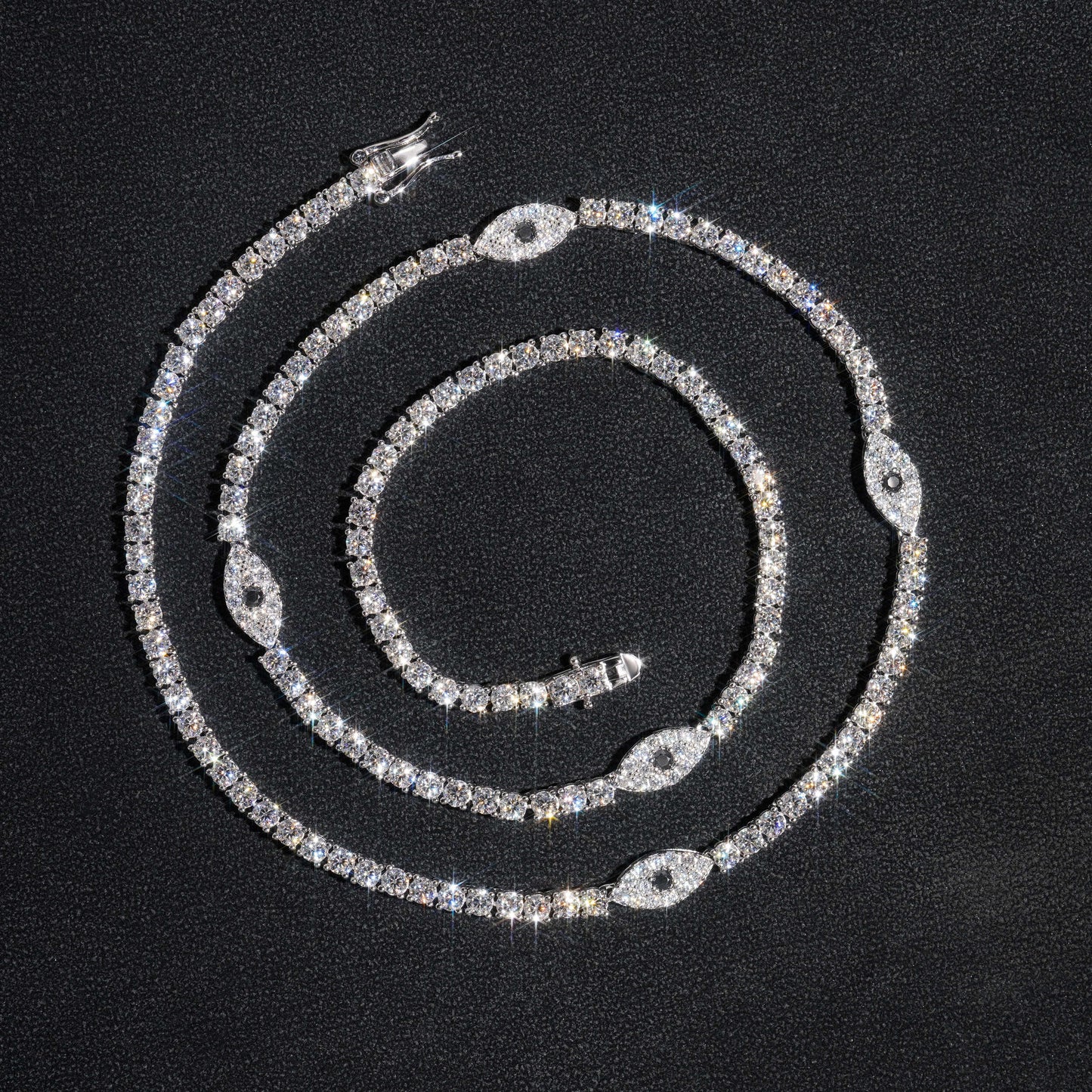 Теннисная цепочка из муассанита из стерлингового серебра 925 пробы диаметром 3 мм с подвеской от сглаза