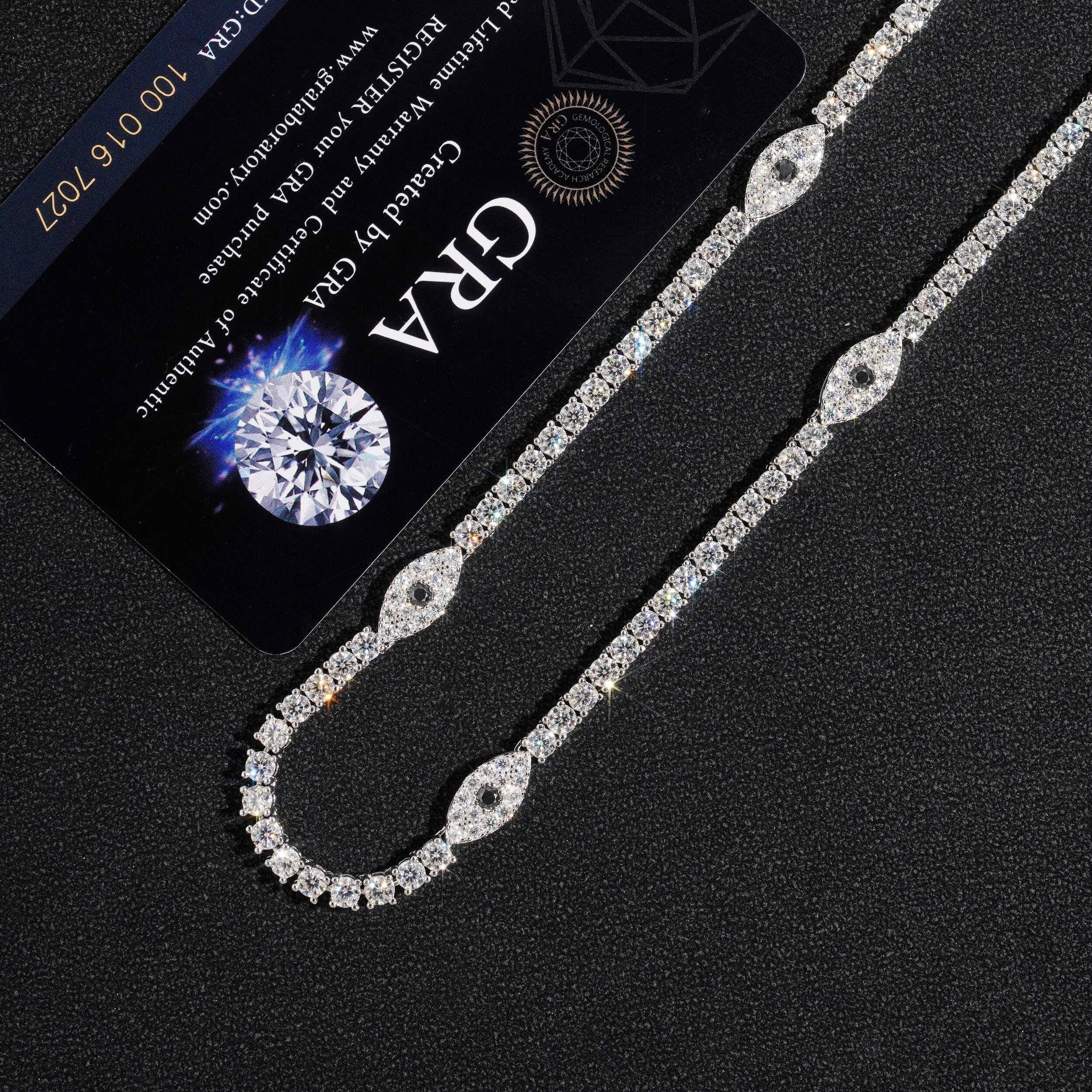 Sterling Silver 925 3MM Moissanite Tennis Chain with Evil Eye Charm Hip Hop Jewelry1