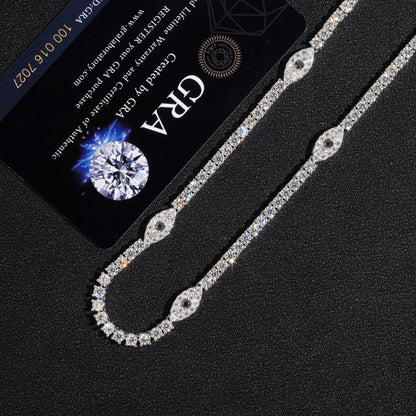 Sterling Silver 925 3MM Moissanite Tennis Chain With Evil Eye Charm