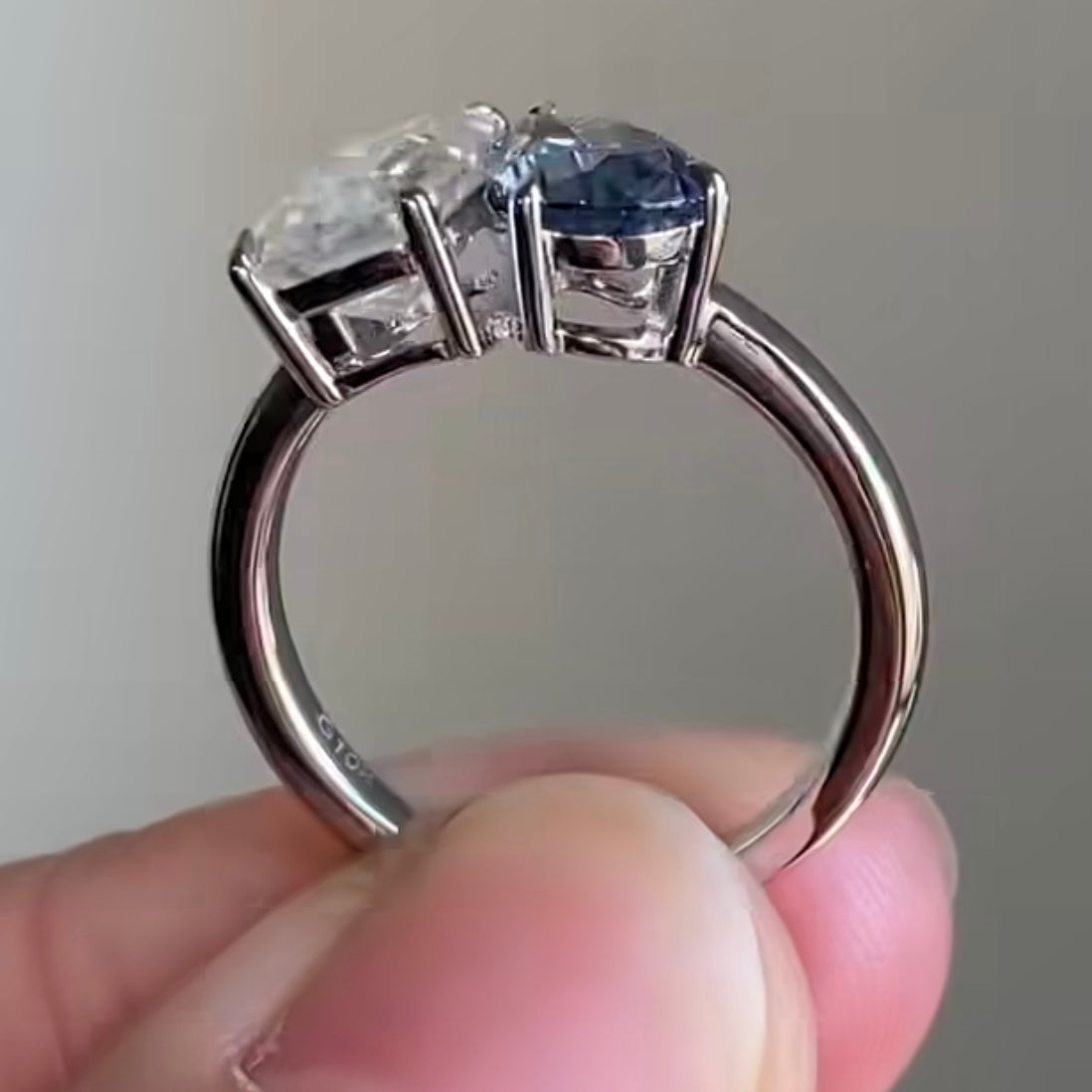 Модный дизайн, белое смешанное кольцо с сапфиром, синим муассанитом, дизайн с двумя камнями, белое золото 1 К, 14 К, 18 К