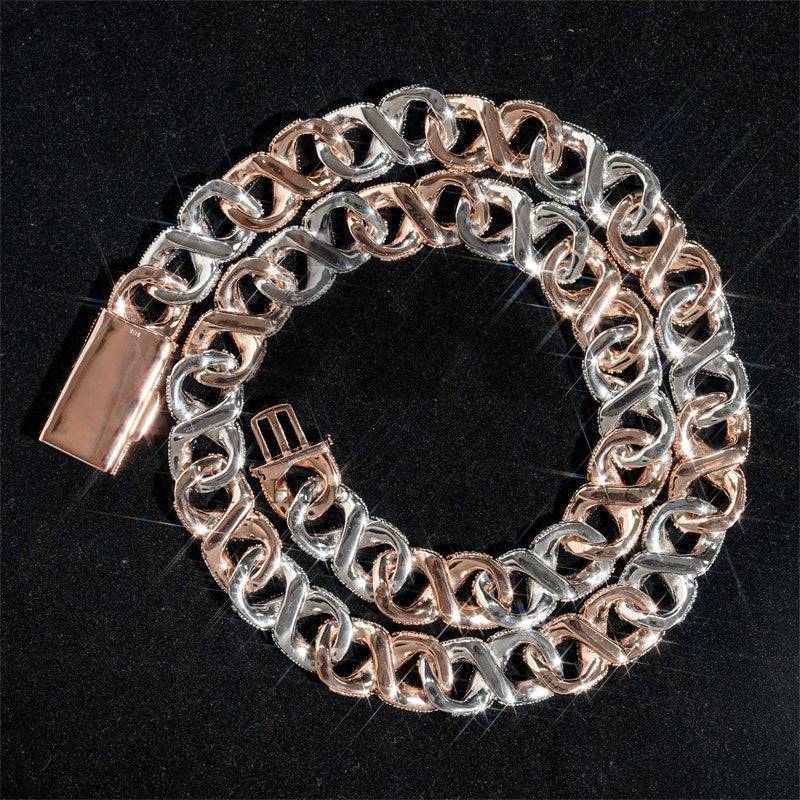 Hip hop jewelry featuring 15MM Iced Out Moissanite Infinity Link Chain in Rose Gold for Men3