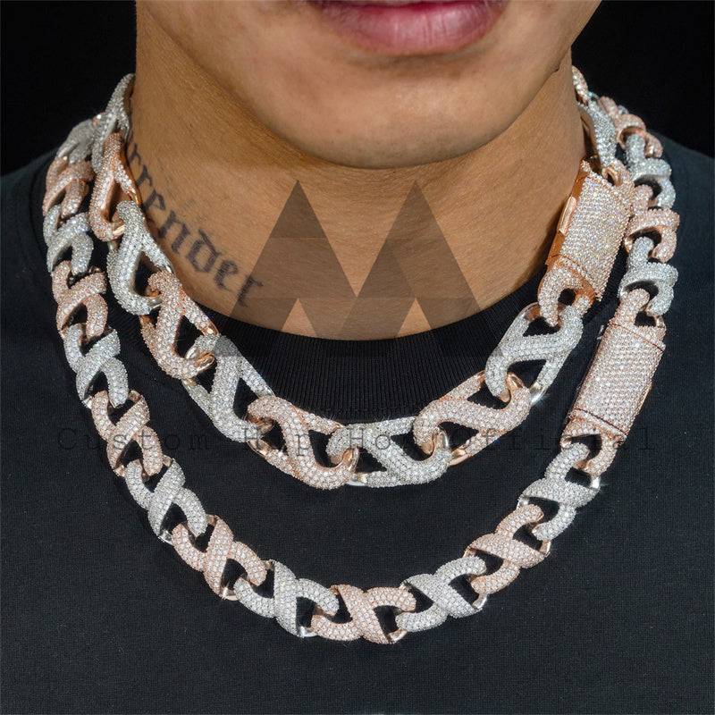 Hip hop jewelry featuring 15MM Iced Out Moissanite Infinity Link Chain in Rose Gold for Men1