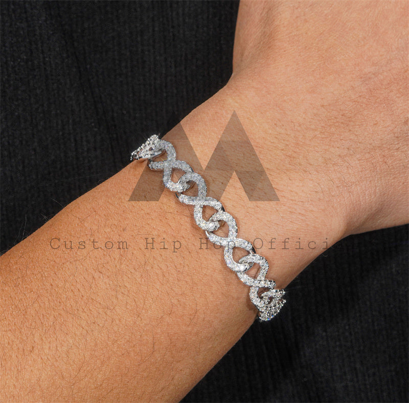 10MM Iced Out Sterling Silver 925 Infinity Link Bracelet Moissanite Hip Hop Jewelry