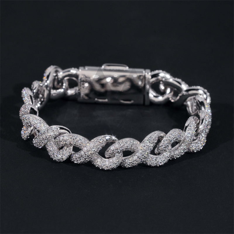 13MM Fully Iced VVS Moissanite Diamond Inifinity Link Bracelet For Men 925 Silver