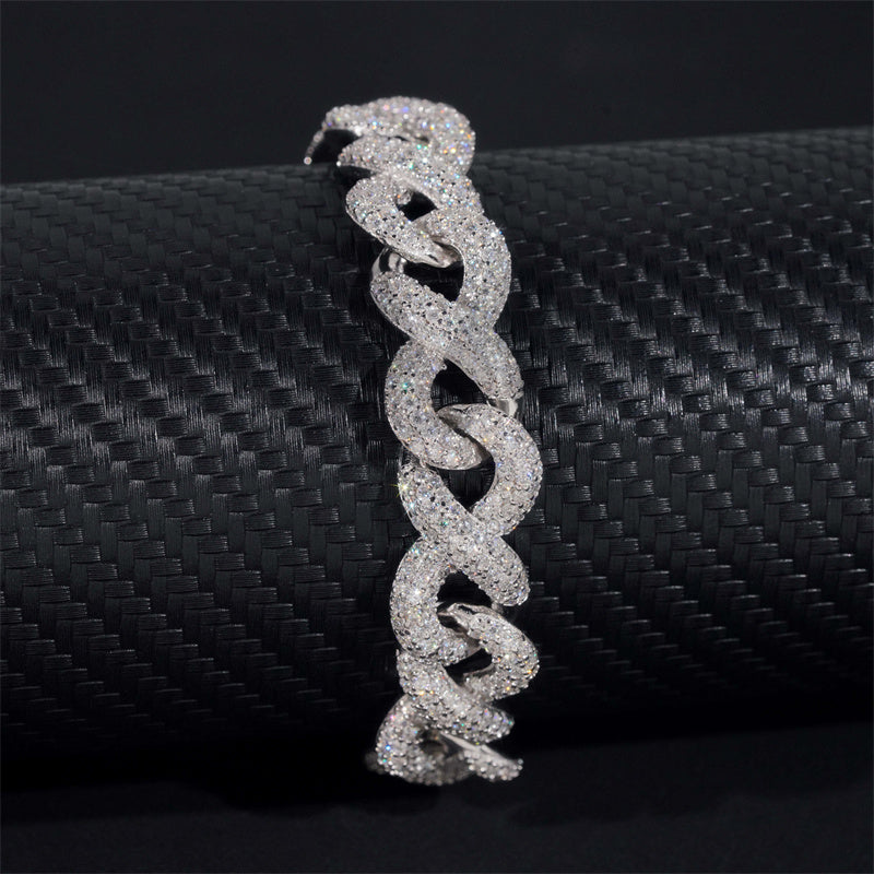 13MM Fully Iced VVS Moissanite Diamond Inifinity Link Bracelet For Men 925 Silver