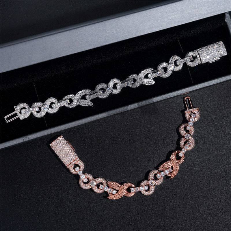 Men's hip hop jewelry featuring 13MM Moissanite Diamond Iced Out Infinity Link Bracelet with Wing Charm3