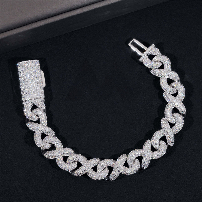 13MM Fully Iced VVS Moissanite Diamond Inifinity Link Bracelet For Men 925 Silver