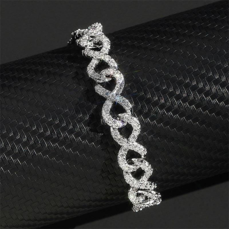 10MM Iced Out Sterling Silver 925 Infinity Link Bracelet Moissanite Hip Hop Jewelry