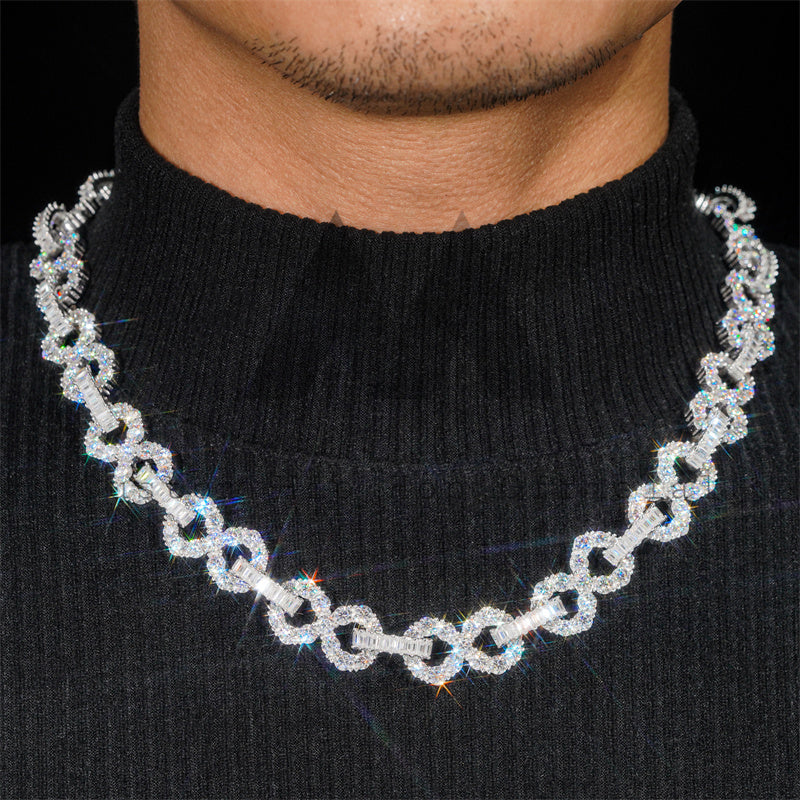 Hip Hop Men Jewelry 15MM Infinity Link Chain Moissanite Diamond 925 Si ...