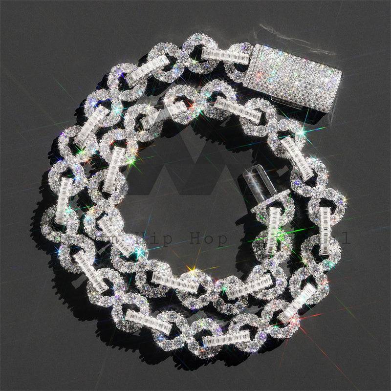 15MM Iced Out Moissanite Diamond Silver Chain Hip Hop Jewelry