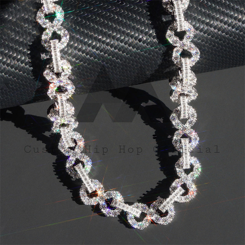 Hip Hop Men Jewelry 15MM Infinity Link Chain Moissanite Diamond 925 Silver Round Mix Baguette Diamond Style