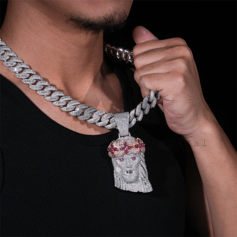 Hip Hop 3.5" Iced Out Moissanite Diamond Jesus Pendant Match 18MM Cuban Link Chain