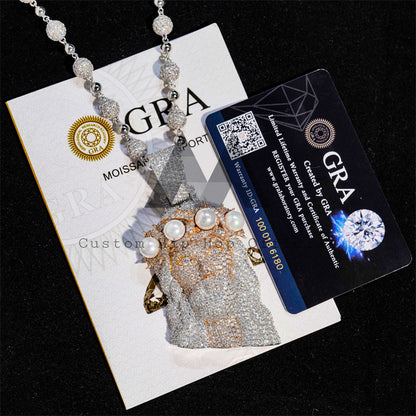 Elegant 2.5 inch Pearl Jesus Pendant with Moissanite Diamond and Rosary Chain2