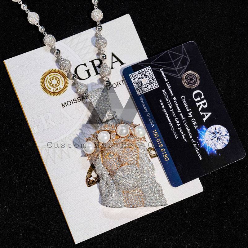 Elegant 2.5 inch Pearl Jesus Pendant with Sparkling Moissanite Accent