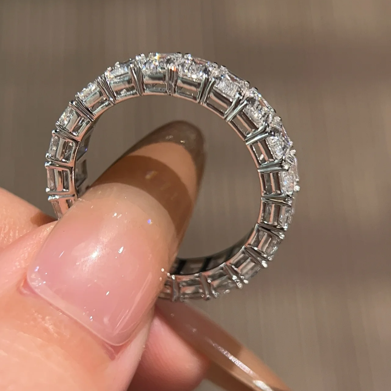 18K White Gold Emerald Cut VS Lab Diamond Eternity Ring 2.2CT