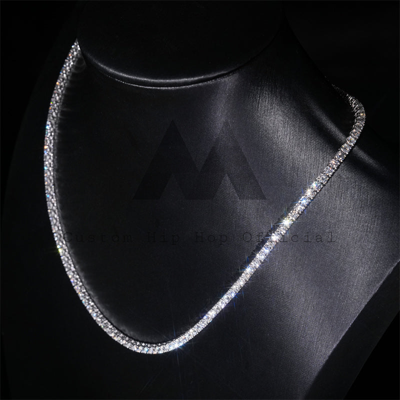 Sterling Silver 925 Men Necklace 3MM Lab Diamond CVD Tennis Chain Necklace