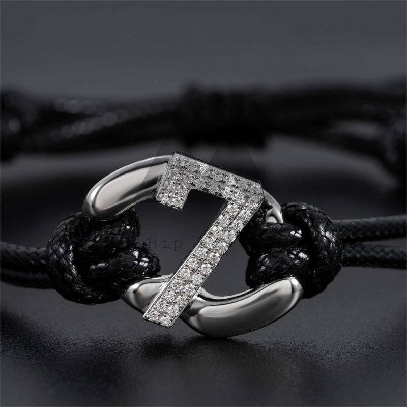 925 Silver Custom Made Moissanite Diamond Initial Letter Bracelet With Leather Strap