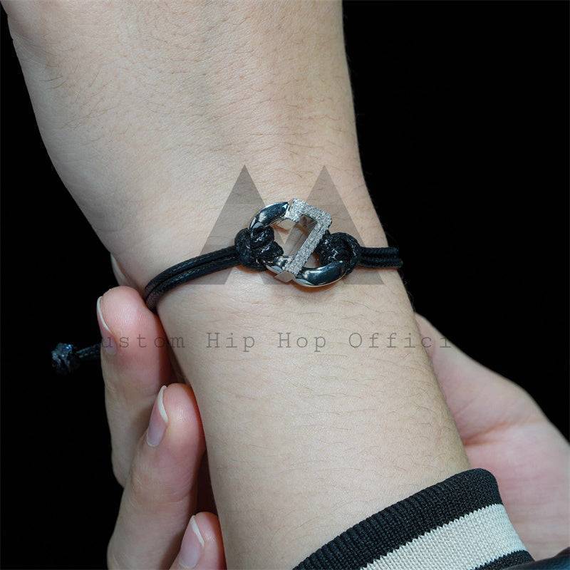 925 Silver Custom Made Moissanite Diamond Initial Letter Bracelet With Leather Strap