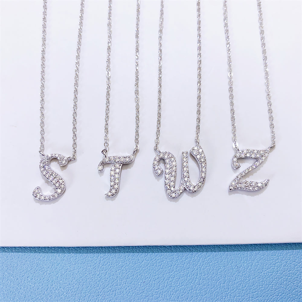Stylish Cute Design 925 Sterling Silver Women Moissanite Letter Necklace Pass Diamond Tester