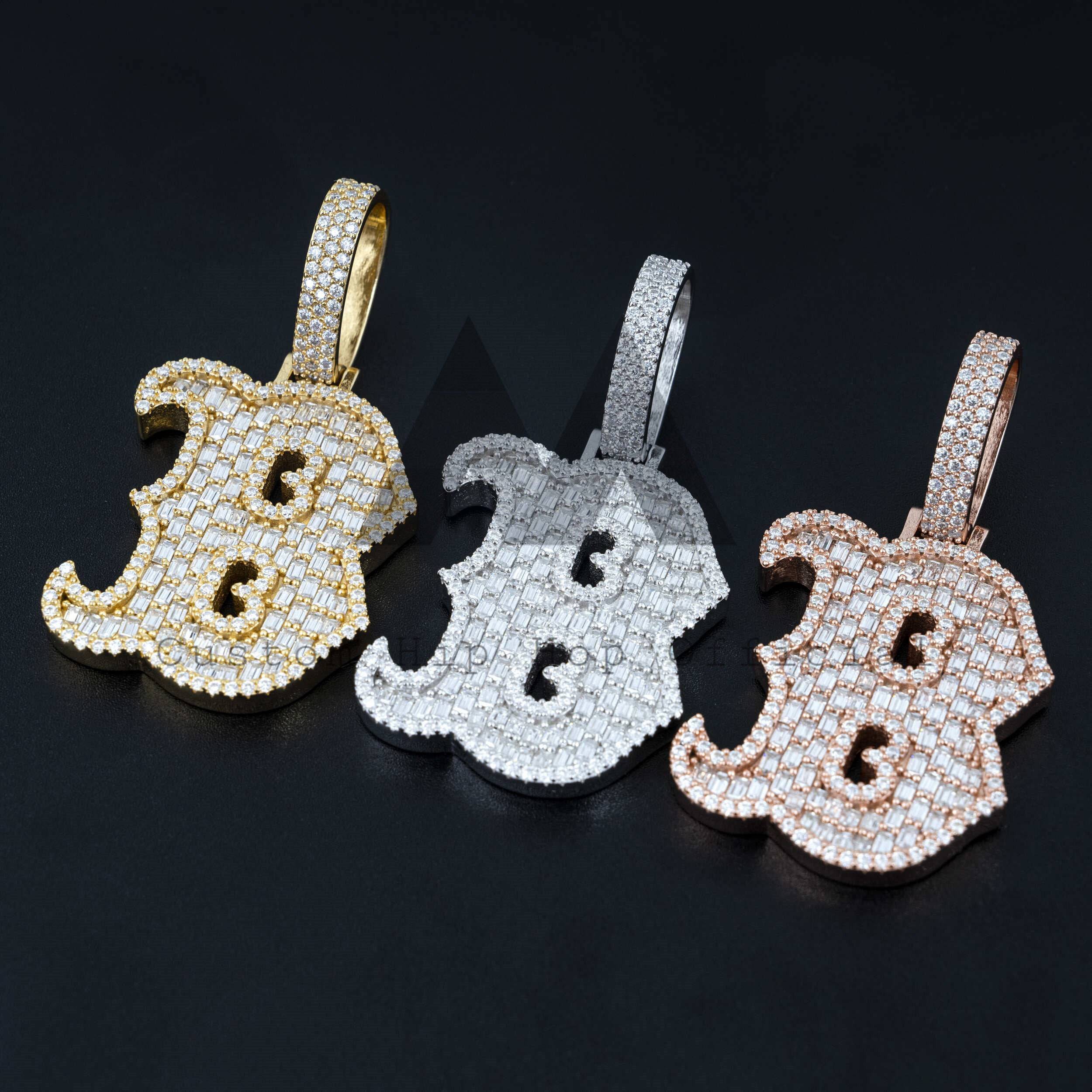 Iced Out Baguette Moissanite Diamond Initial Letter B Pendant hip hop jewelry for 10MM Cuban Chain0