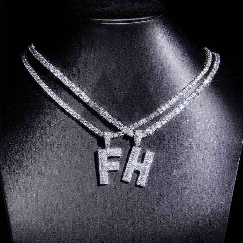 Hip hop jewelry with iced out 1.5 inch tall letter initial pendant and moissanite diamond fit for 3mm tennis chain0