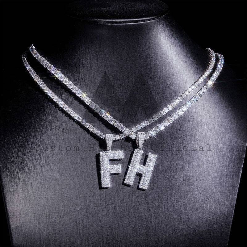 Hip hop jewelry with iced out 1.5 inch tall letter initial pendant and moissanite diamond fit for 3mm tennis chain0