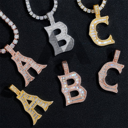 Iced Out 925 Silver 1.5" Tall VVS Baguette Moissanite Letter Initial Pendant Fit For 4MM Tennis Chain