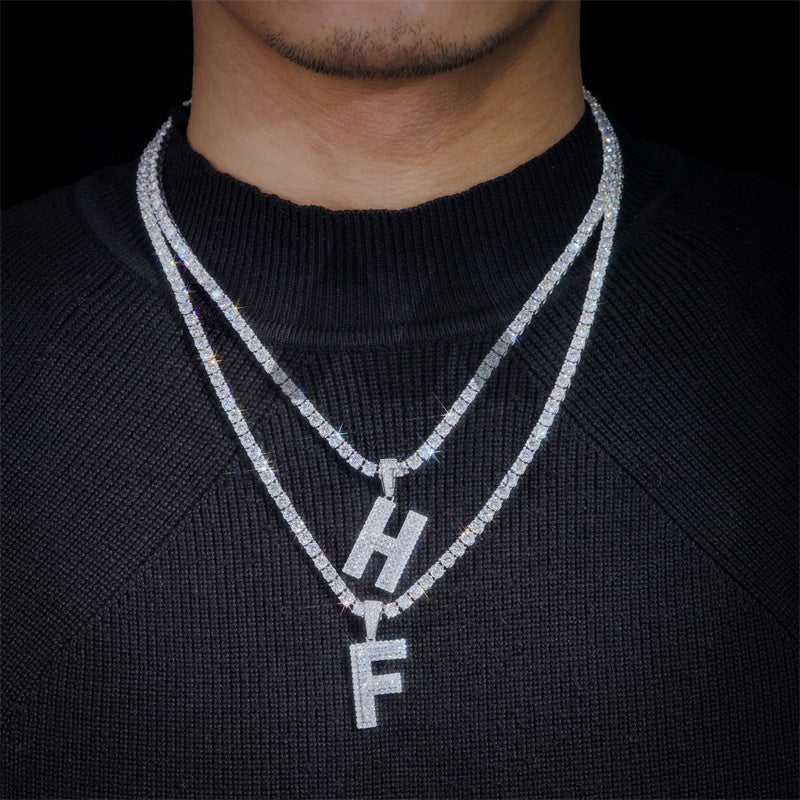 Hip hop jewelry with iced out 1.5 inch tall letter initial pendant and moissanite diamond fit for 3mm tennis chain2