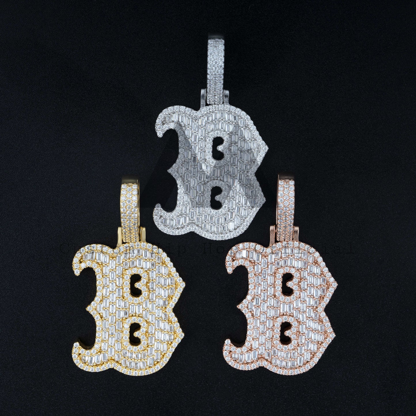 Iced Out Baguette Moissanite Diamond Initial Letter B Pendant Fit for 10MM Cuban Chain